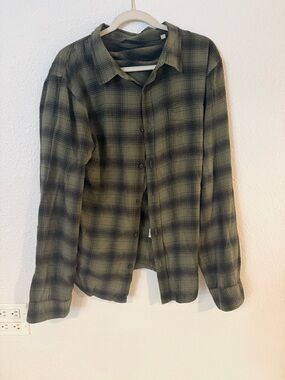 Buck Mason Olive Green Plaid Button-Up Shirt